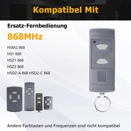 Replacement for Hörmann hand-held transmitter 40.685 MHz, pack of 2 remote control compatible with Hörmann grey buttons HSM2-40, HSM4-40, HSE2-40, HSE4-40, HS2-40, HS4-40