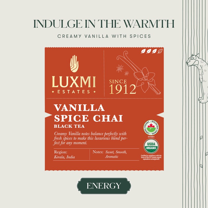 LUXMI Estates Vanilla Spice Chai 100Gm Loose Leaf Tin |
