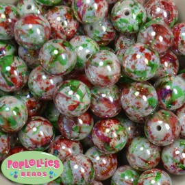 poplollies beads 20mm Christmas Splatter Print Chunky Bubblegum Beads 20 pc