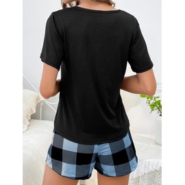 MAIABLEAU Pajama for Women Pj Set Two Piece Sleepwear Soft Loungewear Short Sleeve Top and Shorts Outfits Set Blue M