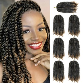 7 Pack Spring Twist Crochet Braiding Hair 8 Inch Bomb Twist Crochet Braids Ombre Colors Low Temperature Kanekalon Synthetic Fluffy Hair Extensions 15 Strands 55g/Pack (8inches,T1B-27)