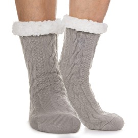 EBMORE Mens Slipper Fuzzy Socks Winter Cozy Fluffy Cabin Warm Fleece Soft Comfy Thick Non Slip Christmas Home Stocking Stuffer (Light Grey)
