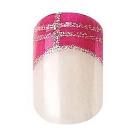 Party Nails, Pre Glued, False Nails, 12 (French Pink, silver lines)