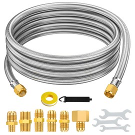 12ft Propane Hose Extension for Propane Appliances Equipped with 3/8" Male Flare - with 6 Adapters 1/8" 3/8" 1/2" 1/4" NPT Male, for Gas Grill, RV Application, Heater, Burner, etc. Flexible and Sturdy