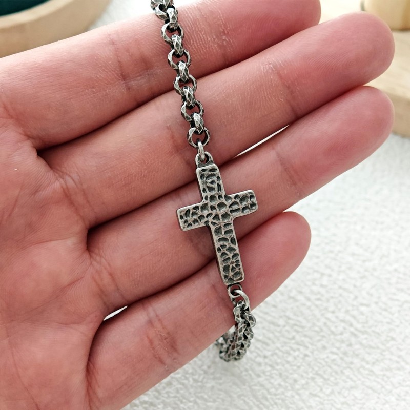 ULLMYYL Stainless Steel Cross Chain Bracelet for Men