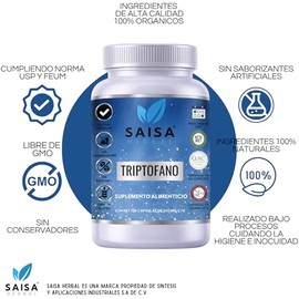 L-triptófano 120 Cápsulas Saisa Herbal | Sueño, Ánimo Y Estrés | Suplemento Natural | Calidad Premium