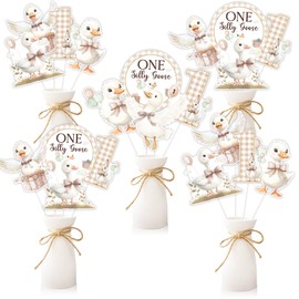 One Silly Goose Centerpieces Sticks 24pcs Goose 1st Birthday Decorations Cute Goose Table Decoration Funny Geese First Bday Decors Fun Farm Animal Party Decor Bow Gingham Baby Shower Party Supplies
