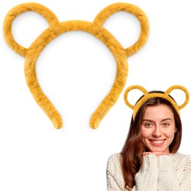 Yellow Bear Ears Headband - Cute Plush Animal Ear Headband for Women, Universal Size, Makeup Headbands for Skincare