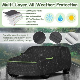 6 Layer Car Cover for Land Rover Range Rover Evoque 2011-2025, 210T Waterproof Sun Rain UV Dust Snow Protection Outdoor Evoque Full Car Cover with Windproof Gust Strap and Zipper Door-Black