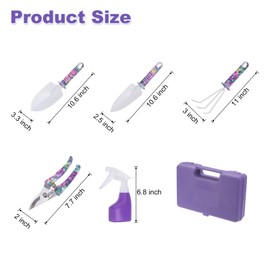 HARFINGTON 1 Set Garden Tool Set 5 Pieces Plastic Gardening Planting Tools Kits with Shovels, Rake, Cultivator, Water Sprayer and Store Case, Purple