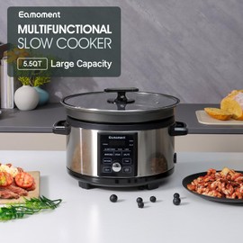 Eamoment 5.5QT Programmable Slow Cooker With Timer,Non Stick Aluminum Alloy Liner.SLOW COOK HIGH/SLOW COOK LOW/WHITE RICE/STEAM/SAUTE/WARM/DELAY,and Other Practical Functions