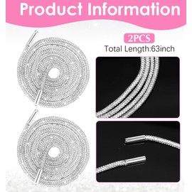 ValueBargain 2 Pcs Rhinestone Laces, 63 Inch Silver Shoe Laces for Sneakers, Sparkly Bling Silver Shoe Strings for Sneakers, (3mm 0.12 in Width)