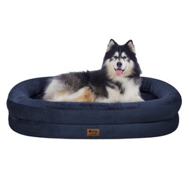 Orthopedic Waterproof Large Dog Bed: Memory Foam Washable Dog Bed with Bolsters - XXL Orthopedic Removable Cover for Medium Large Sized Pet - Non-Slip Bottom - Navy