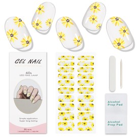 JMEOWIO Gel Nail Stickers Sunflower Daisy Flower Semi Cured Gel Nail Strips Wraps UV/LED Nails Art Design Decoration Accessories