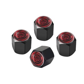 Tire Valve Stem Caps, 4 Pack Universal Fit for Cars, Trucks, SUVs, Motorcycles, Durable, Long-Lasting, Airtight Seal - Romantic Red Rose Pattern