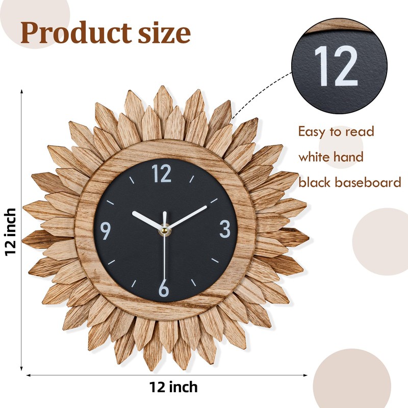 Honiway Wall Clock Battery Operated 12 in Rustic Wood Boho