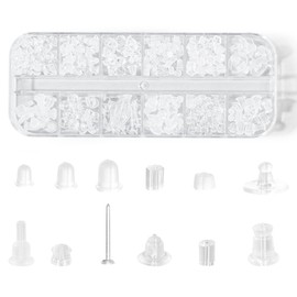 Hudinsun 12 Styles 450 Pcs Silicone Earring Backs for Studs, Plastic Earrings Hypoallergenic Clear Rubber Earring Backs Bullet Clutch Stoppers Replacement Kits for Fish Hook Earring Studs Hoops