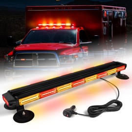 LRTER 34inch 166 LED Emergency Rooftop Strobe Lights Bar Flashing Safety Traffic Advisor Warning Hazard Snow Plow Light W/Magnet Base for Work Trucks Vehicles Construction Tow Pickup Amber Red