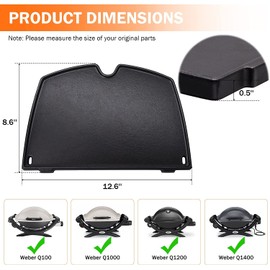 Criditpid 6558 Cast Iron Griddle for Weber Gas Grill, Grill Parts Cooking Griddle for Weber Q100 Q120 Q140 Q1000 Q1200 Q1400 Series Gas Grills, 12.6 x 8.6 inch