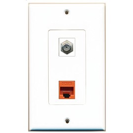 RiteAV 1 Port Coax Cable TV- F-Type 1 Port Cat6 Ethernet Orange Wall Plate OVERSIZED Jumbo MIDI