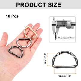 MECCANIXITY 10Pcs 1.3 x 0.7 Inch Metal D Rings, Black Welded Rings Buckles, Solid Hardware Bags Rings for Purse, Sewing Keychains Belts, Dog Collars, Backpack