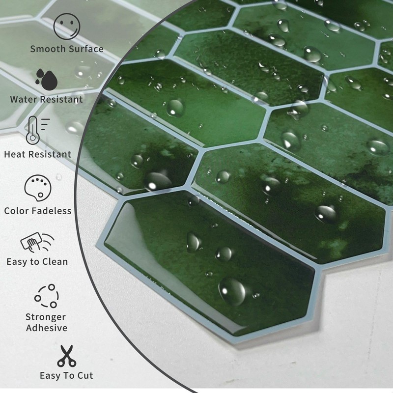 MOONFUN Long Hexagon Peel and Stick Tiles Backsplash,10 Sheets 3D