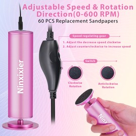 Electric Callus Remover for Feet, Upgrade Electric Foot File, Adjustable Speed Professional Pedicure Tool with 60 Pcs Sandpaper Discs, Powerful Foot File for Dead Dry Crack Skin, Men & Women