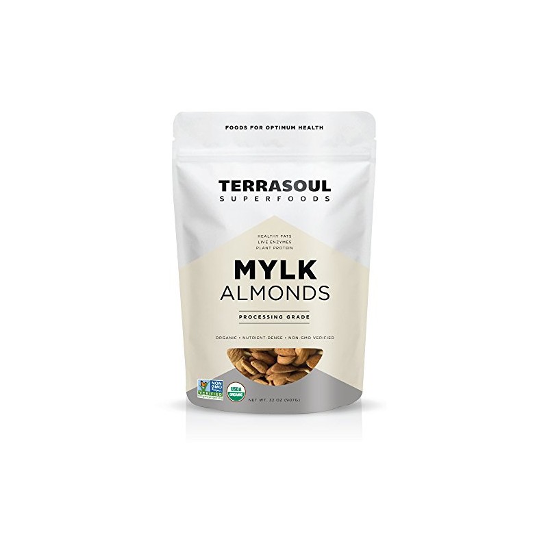 Terrasoul Superfoods Raw Unpasteurized Organic Almonds (Mylk Grade), 2 Pounds