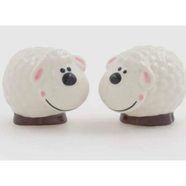 Pair of Sheep Salt & Pepper Shakers - Fun Ceramic Tableware Cruet Set - White and Black - 8cm