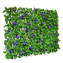 Sumery Expandable Fence Privacy Screen for Balcony Patio Outdoor,Decorative Faux Ivy Fencing Panel,Artificial Hedges (Single Sided Leaves) (1, Green-Flowers)