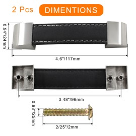Aracombie Leather Drawer Pulls Handles, Black Faux Leather Handles, Zinc Alloy Head Drawer Pull Straps for Luggage Wardrobe Furniture Closet, 2pcs 4.6"/117mm