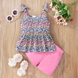 zarmfly Girls Valentine Short Sets Summer Outfit 2 Piece Tie Knot Shoulder Heart Print Top T-Shirt and Shorts Set for Toddler Girl Clothes Outfits 3t