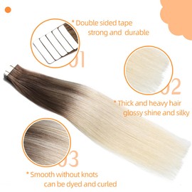 VINBAO Tape In Hair Extensions Real Human Hair Balayage Color #8 Ash Brown FadIng To 60 PlatInum Blonde Tape In Hair Extensions 50Grams 20Pcs Seamless Remy Hair Tape In Extensions (T18Inch, 8/60)