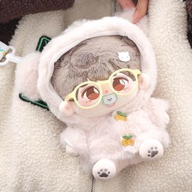niannyyhouse 20cm Plush Doll Clothes Rabbit Bear Coat Glasses Satchel 8in Doll Dress Up (Brown)
