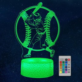 Gucoxny Baseball 3D Night Light,16 Colors Changing with Smart Touch & Remote Control Bedside Decor Lamp Christmas Birthday Gifts for Kids Boys Girls (Baseball Player)