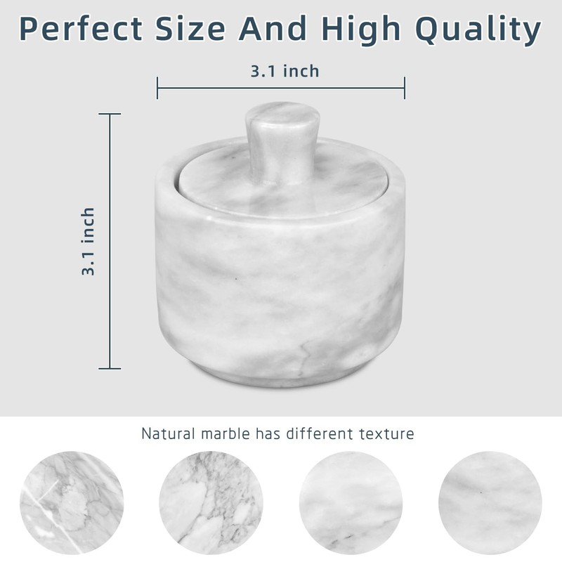 HESHIBI Marble Salt Cellar with Lid, White and Black Stone