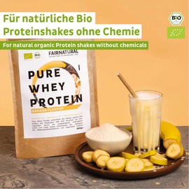 Organic Whey Protein Powder Banana without Chemicals [Regional from Germany] – High Quality Organic Protein Shakes, 100% Natural, 600 g Organic Protein Powder Made from Premium Whey Protein Powder