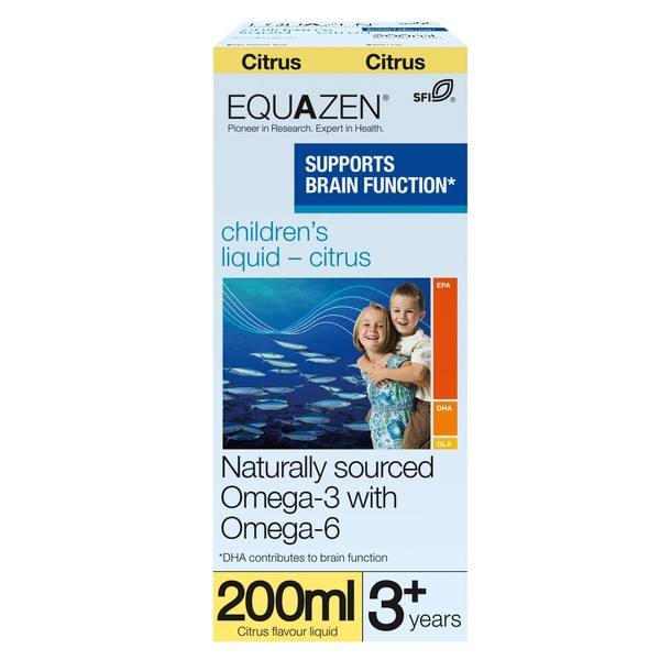 EQUAZEN Childrens Liquid | Omega 3 & 6 Supplement | Supports Brain Function | Blend of DHA, EPA & GLA | Suitable from 3+ to Adults | 200 ml Citrus Flavoured Liquid