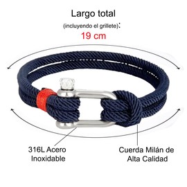 MADIOLA Pulsera de cuerda para hombre, pulsera náutica con grillete de acero para hombre y mujer. Brazalete paracord.