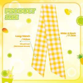WATINC Wreath Sash Yellow Lattice - 2pcs Summer Buffalo Check Wreath Scarf DIY Bow for Front Door Decoration, Yellow Plaid Satin Sash Accessories for Home Yard Doorway Wall Window Decor (56'' x 4.5'')