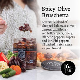 Sable & Rosenfeld Spicy Olive Bruschetta in a Jar 16 oz (Pack of 1), Kalamata Mediterranean Sandwich Spread with Peppers and Olive Oil, Non-GMO, Gluten-Free