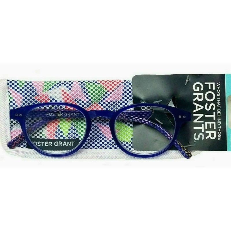 Foster Grant Seren BLU Round Reading Glasses, Blue with Rainbow