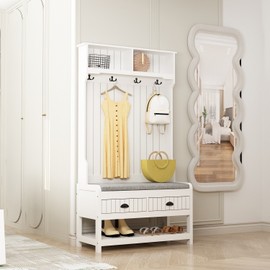 FUFU&GAGA 68.5"H Hall Tree with Bench and Shoe Storage - White, 9.0