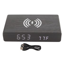 Black Wood Clock Digital Decoration White Light Wooden LED Clock With Wireless Charging for Bedroom