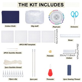 WEBEEDY 8 Sets DIY Sashiko Pin Cushion Sewing Kit for Beginner,Embroidery Needle Cushions Sewing Kit with Sashiko Template,Needles,Thread for Pins Holder Sewing DIY Crafts Supplies