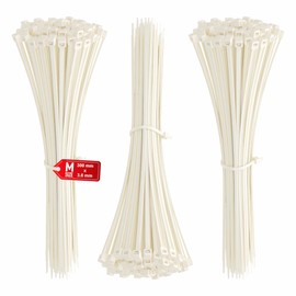intervisio Cable Ties 300 mm x 3.6 mm, Nylon, High Performance 300 mm Universal Ties, White - Natural - Neutral, Pack of 300