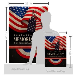 Breeze Decor Remember Memorial Day Burlap Garden House Flag-Kit Patriotic Armed Forces Military Veteran United State American Decoration Banner Small Yard Gift Double-Sided, Made in USA