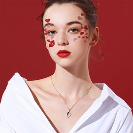 Valentine's Day Love Heart Face Stickers Glitter Rhinestone Heart Face Stickers Self-adhesive StickFake Tattoo Sticker for alentine's Day Party Decorations Face Supplies