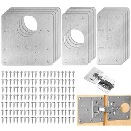 Hinge Repair Plate Set with 192 Screws, 12 Pieces Hinge Repair, Cabinet Hinge Repair Plate with Hole, Kitchen Hinge Repair Plates Stainless Steel for Furniture, Cabinet, Door