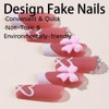 JUSTOTRY 24 Pcs White French Coffin Fake Nails Long,Pink Press